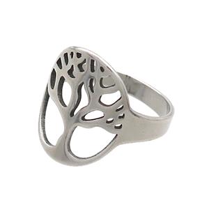 Raw Stainless Steel Rings Tree Of Life, approx 14-17mm, 18mm dia