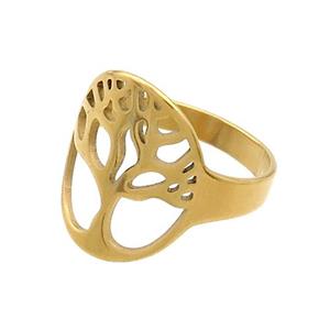 Stainless Steel Rings Tree Of Life Gold Plated, approx 14-17mm, 18mm dia