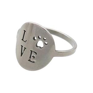 Raw Stainless Steel Rings LOVE Paw, approx 13-15mm, 18mm dia