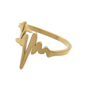 Stainless Steel Rings Heartbeat Gold Plated, approx 13mm, 18mm dia
