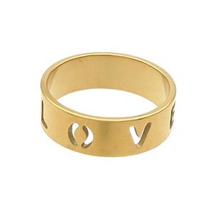 Stainless Steel Rings LOVE Gold Plated, approx 6mm, 18mm dia
