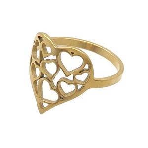 Stainless Steel Heart Rings Gold Plated, approx 16mm, 18mm dia