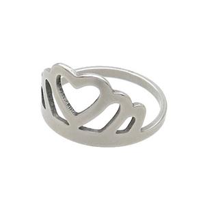 Raw Stainless Steel Heart Crown Rings, approx 13-18mm, 18mm dia