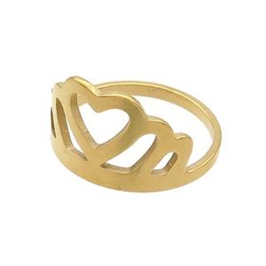 Stainless Steel Heart Crown Rings Gold Plated, approx 13-18mm, 18mm dia