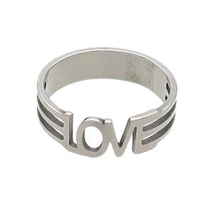 Raw Stainless Steel Rings LOVE, approx 6mm, 18mm dia