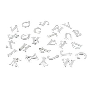 Raw Stainless Steel Letter Pendant Mixed Alphabet, approx 8-10mm
