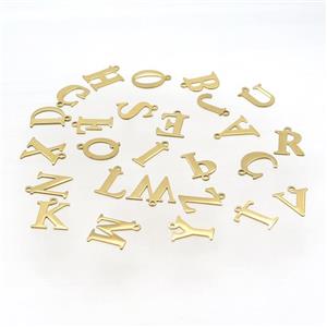 Stainless Steel Letter Pendant Mixed Alphabet Gold Plated, approx 8-10mm