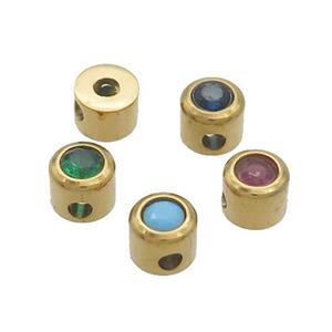Stainless Steel Guru Beads Pave Zircon T-holes Gold Plated Mixed, approx 5mm, 1.5mm hole