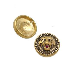 Stainless Steel Button Beads Lion Antique Gold, approx 15.5mm
