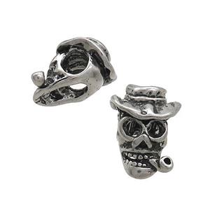 Stainless Steel Skull Beads Large Hole Antique Silver, approx 11-15mm, 4mm hole