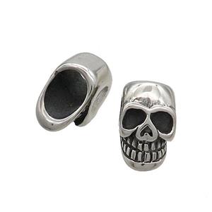 Stainless Steel Skull Beads Large Hole Antique Silver, approx 9-14.5mm, 6mm hole