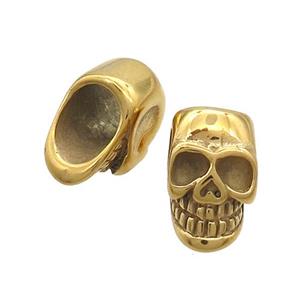 Stainless Steel Skull Beads Large Hole Gold Plated, approx 9-14.5mm, 6mm hole