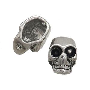 Stainless Steel Skull Beads Large Hole Antique Silver, approx 12-19mm