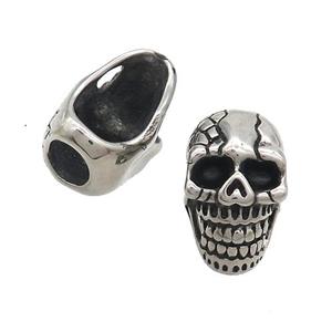 Stainless Steel Skull Beads Large Hole Antique Antique Silver, approx 12-19mm, 6mm hole