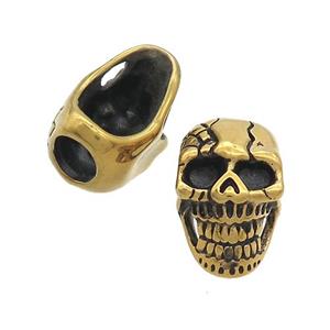 Stainless Steel Skull Beads Large Hole Antique Gold Plated, approx 12-19mm, 6mm hole