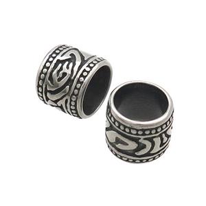 Stainless Steel Column Beads Large Hole Antique Silver, approx 11mm, 8mm hole