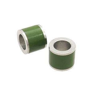 Raw Stainless Steel Column Beads Green Enamel Large Hole, approx 11.5mm, 7mm hole