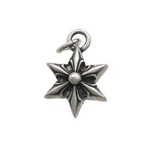 Stainless Steel Star Pendant Antique Silver, approx 13mm