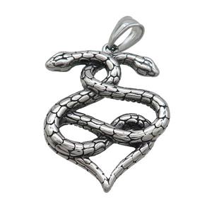 Stainless Steel Snake Pendant Antique Silver, approx 30-40mm