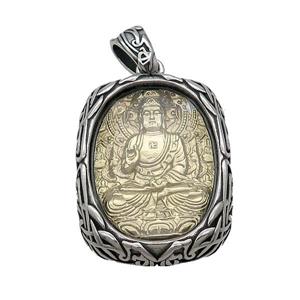 Copper Buddha Pendant Gold Plated Stainless Steel Wrapped Antique Silver, approx 30-40mm