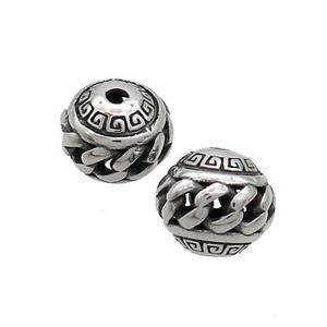 Stainless Steel Beads Round Hollow Antique Silver, approx 10-11mm