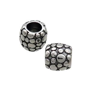 Stainless Steel Barrel Beads Large Hole Antique Silver, approx 9mm, 5mm hole