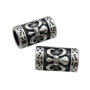 Stainless Steel Column Beads Fleur-de-lis Tube Large Hole Antique Silver, approx 12-20mm, 8mm hole