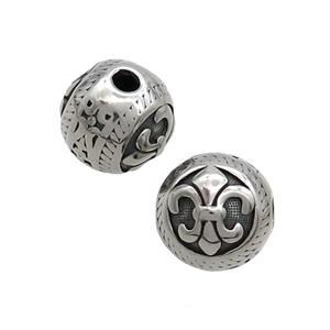 Stainless Steel Round Beads Fleur-de-lis Antique Silver, approx 11.5mm