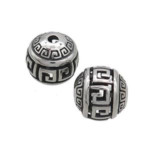 Stainless Steel Round Beads Hollow Antique Silver, approx 10mm