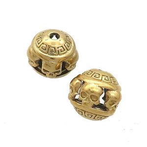 Stainless Steel Round Beads Skull Hollow Gold Plated, approx 10mm