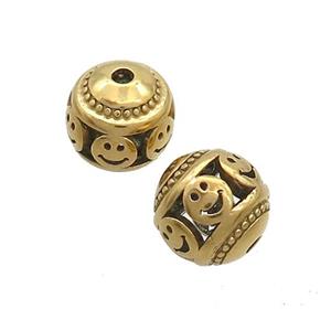 Stainless Steel Round Beads Emoji Hollow Gold Plated, approx 10mm