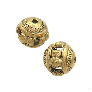 Stainless Steel Round Beads Owl Hollow Gold Plated, approx 10mm