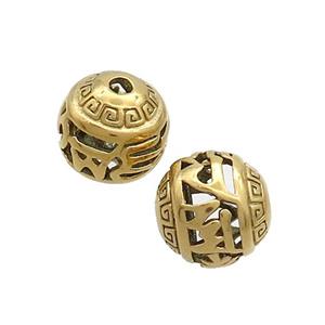 Stainless Steel Round Beads Hollow Gold Plated, approx 10mm