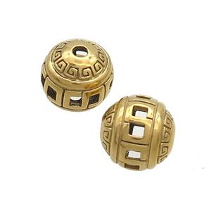 Stainless Steel Round Beads Hollow Gold Plated, approx 10mm
