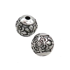 Stainless Steel Beads Round Fleur-de-lis Antique Silver, approx 9mm