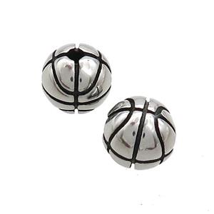 Stainless Steel Beads Round Basketball Antique Silver, approx 10mm