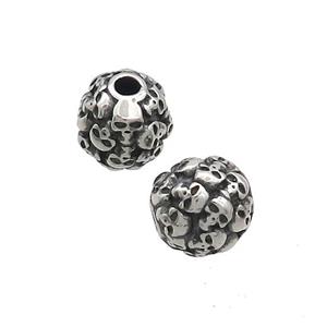Stainless Steel Round Beads Halloween Skull Antique Silver, approx 10mm
