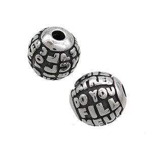 Stainless Steel Round Beads Antique Silver, approx 10mm
