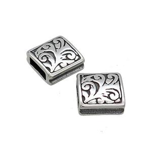 Stainless Steel Square Beads Large Flat Hole Antique Silver, approx 10x10mm, 2.5-6mm hole