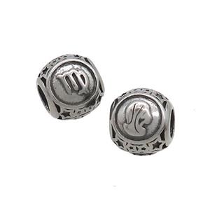 Stainless Steel Round Beads Zodiac Virgo Antique Silver, approx 9-10mm, 4mm hole
