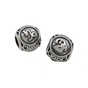 Stainless Steel Round Beads Zodiac Capricorn Antique Silver, approx 9-10mm, 4mm hole
