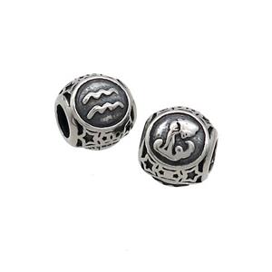 Stainless Steel Round Beads Zodiac Aquarius Antique Silver, approx 9-10mm, 4mm hole