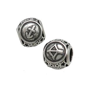 Stainless Steel Round Beads Zodiac Sagitarius Antique Silver, approx 9-10mm, 4mm hole