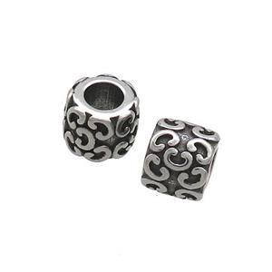 Stainless Steel Column Beads Tube Large Hole Antique Silver, approx 6.5-7.5mm, 3.5mm hole