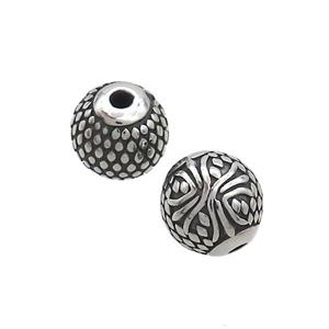 Stainless Steel Round Beads Antique Silver, approx 9mm