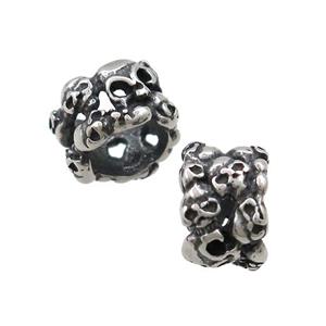 Stainless Steel Rondelle Beads Halloween Skull Large Hole Antique Silver, approx 8.5-12.5mm, 8mm hole
