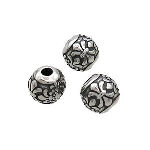 Stainless Steel Round Beads Fleur-de-lis Antique Silver, approx 7mm