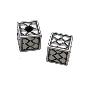 Stainless Steel Cube Beads Antique Silver, approx 8x8x8mm, 2mm hole