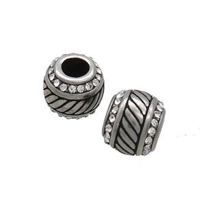 Stainless Steel Round Beads Pave Rhinestone Large Hole Antique Silver, approx 9-10mm, 4mm hole