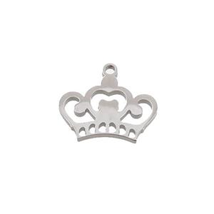 Raw Stainless Steel Crown Charms Pendant, approx 13-15mm